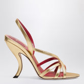 Valentino Garavani Fetishique interwoven gold leather sandals with VLogo and curved heel metal