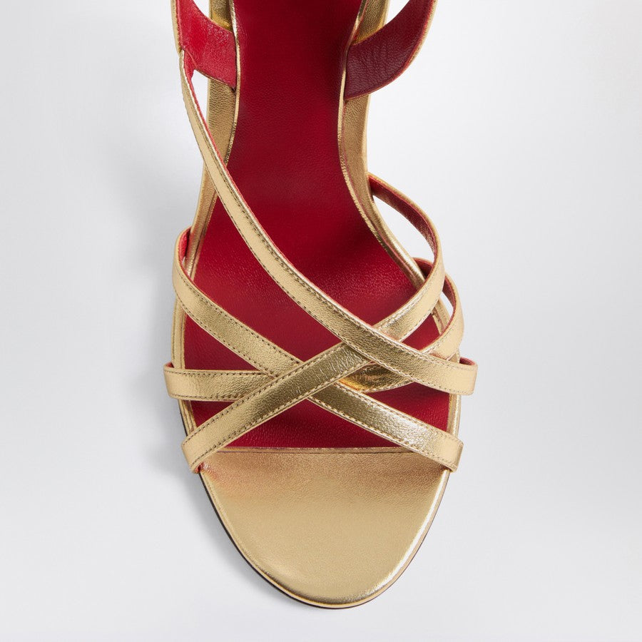 Valentino Garavani Fetishique interwoven gold leather sandals with VLogo and curved heel metal