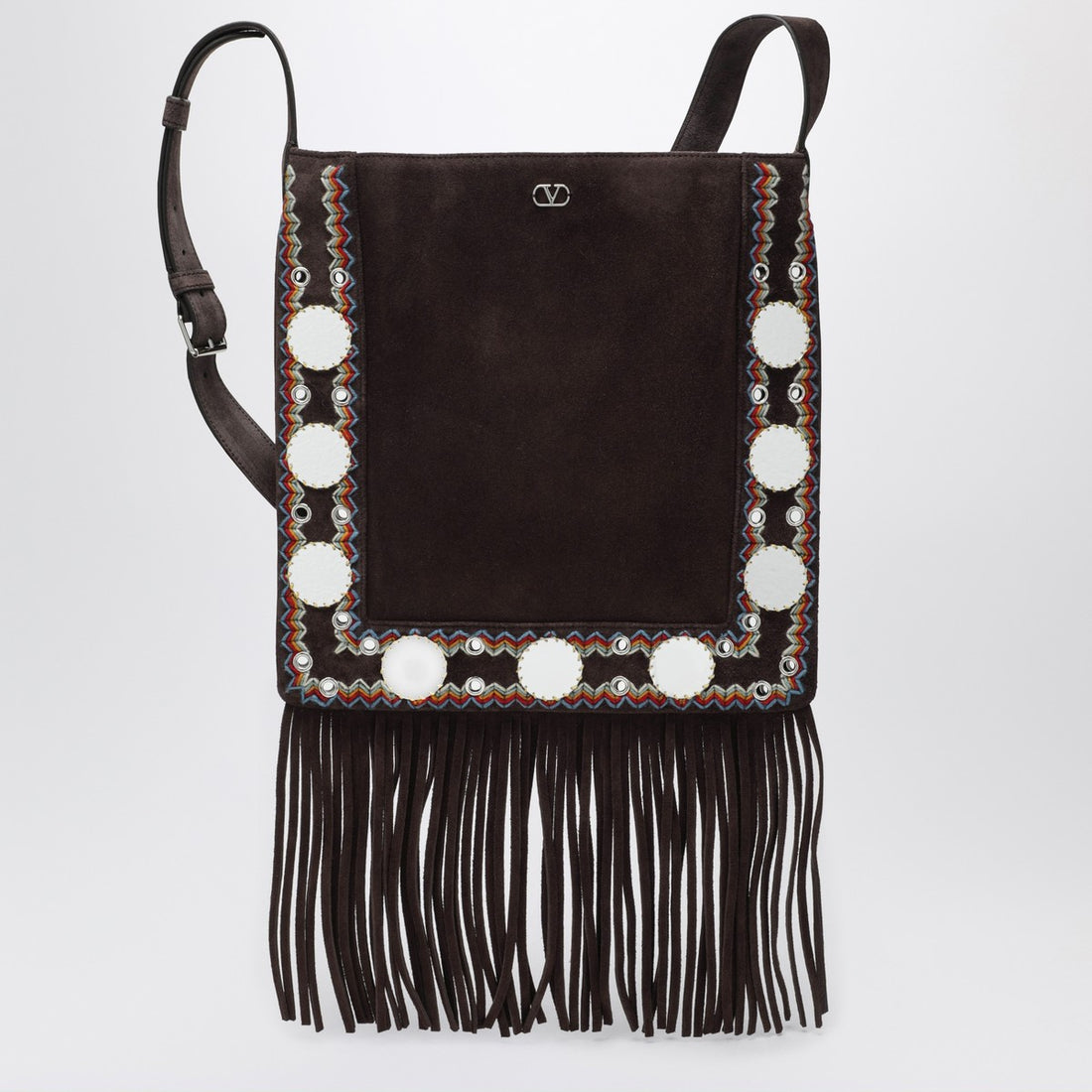 Valentino Garavani Nellcôte brown suede shoulder bag with fringes brown