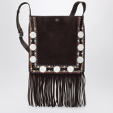 Valentino Garavani Nellcôte brown suede shoulder bag with fringes brown