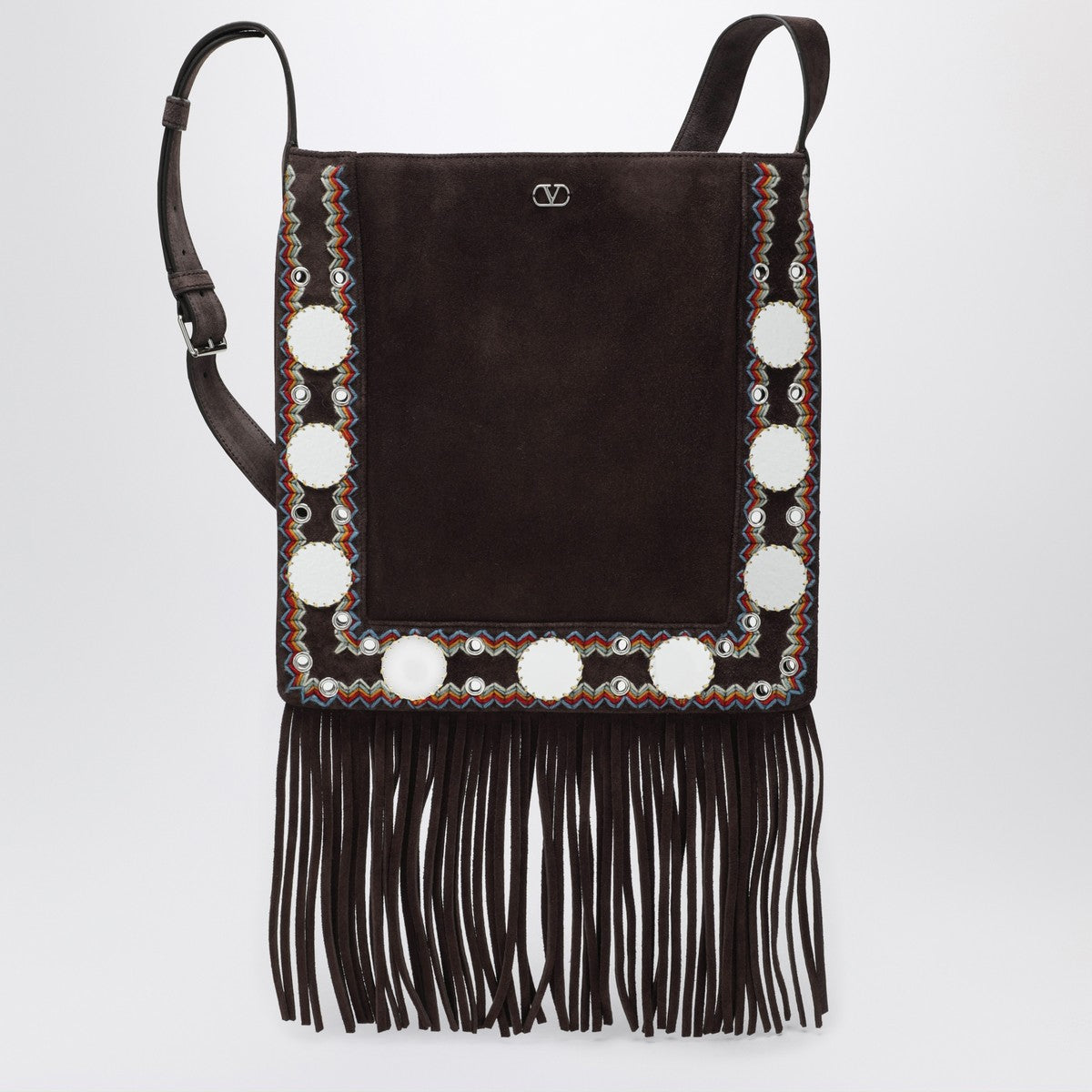 Valentino Garavani Nellcôte brown suede shoulder bag with fringes brown