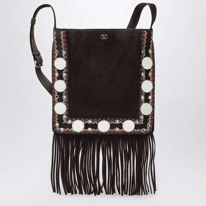 Valentino Garavani Nellcôte brown suede shoulder bag with fringes brown