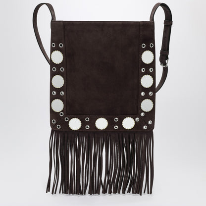 Valentino Garavani Nellcôte brown suede shoulder bag with fringes brown