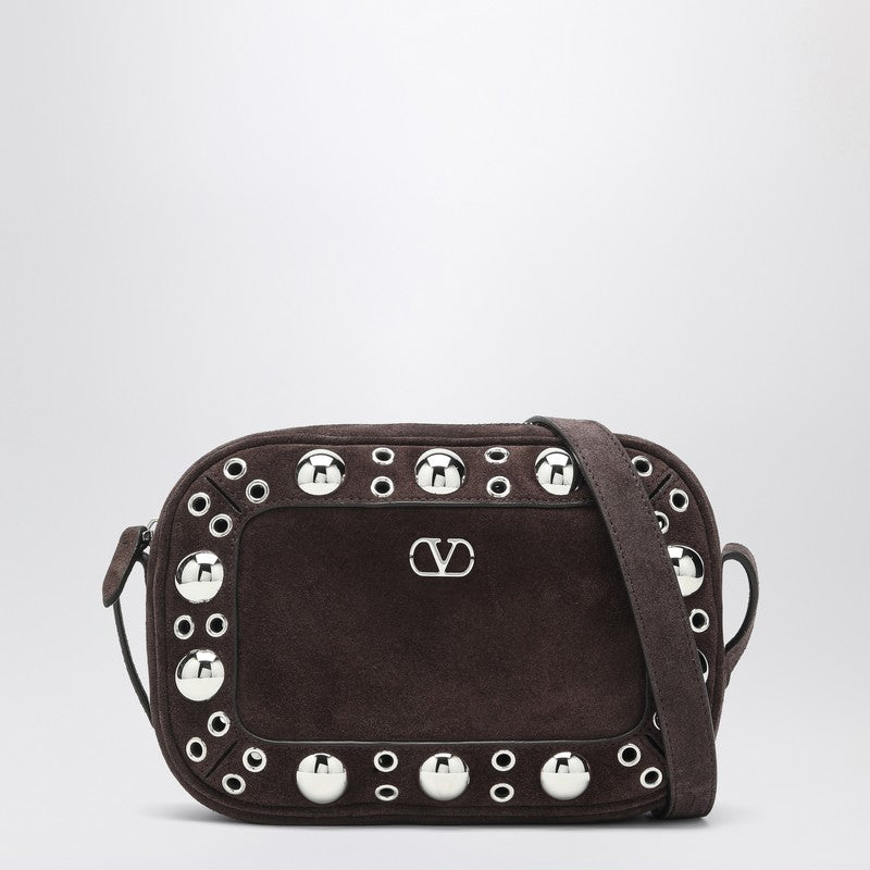 Valentino Garavani Nellcôte suede bag with studs and VLogo Signature brown