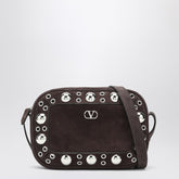 Valentino Garavani Nellcôte suede bag with studs and VLogo Signature brown