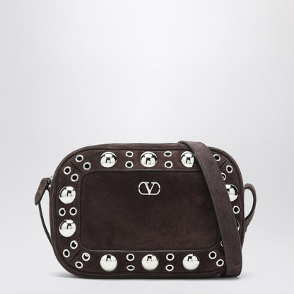 Valentino Garavani Nellcôte suede bag with studs and VLogo Signature brown