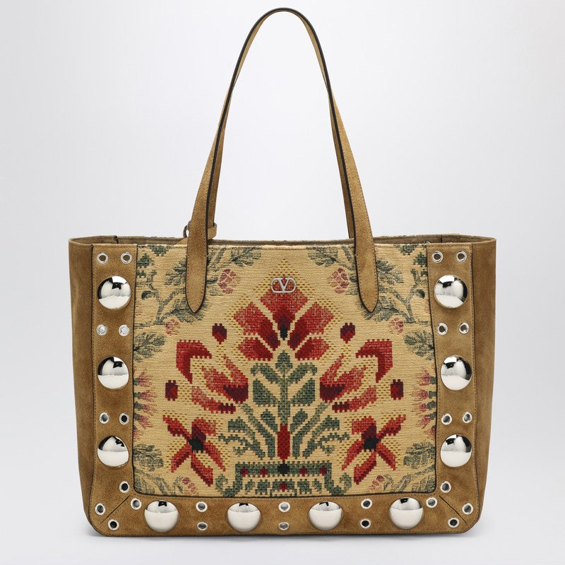 Valentino Garavani Medium Nellcôte Jacquard and Suede Tote Bag Multicolor