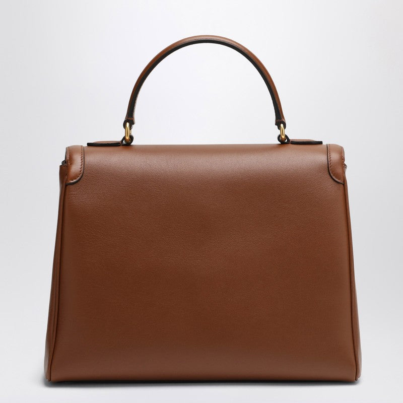 Valentino Garavani Large Tobacco Leather Shoulder Bag with Gold Vlogo Brown