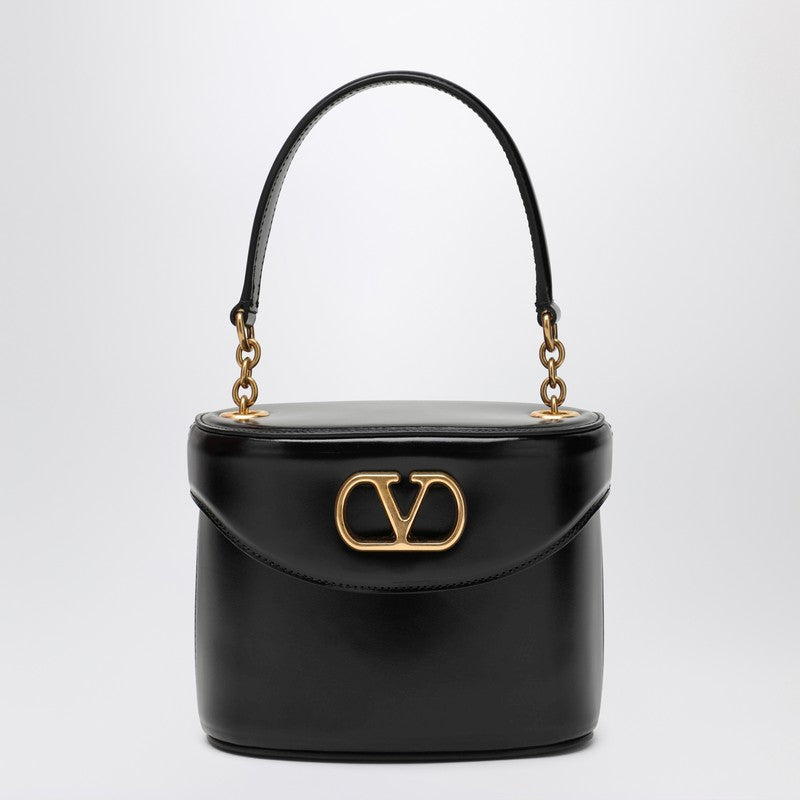 Valentino Garavani Black Leather Vanity Bag with Antique Brass VLogo Black