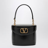 Valentino Garavani Black Leather Vanity Bag with Antique Brass VLogo Black