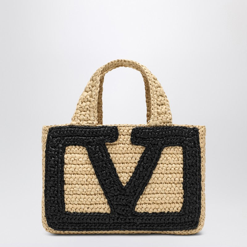 Valentino Garavani Viva Superstar Crochet Small Raffia Tote Bag Beige