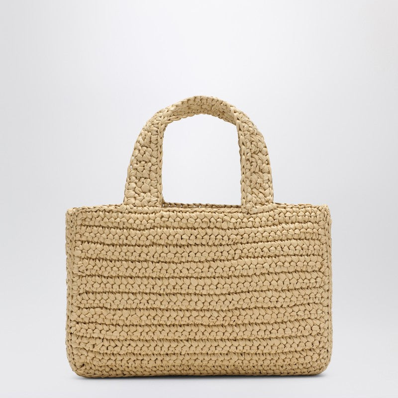 Valentino Garavani Viva Superstar Crochet Small Raffia Tote Bag Beige