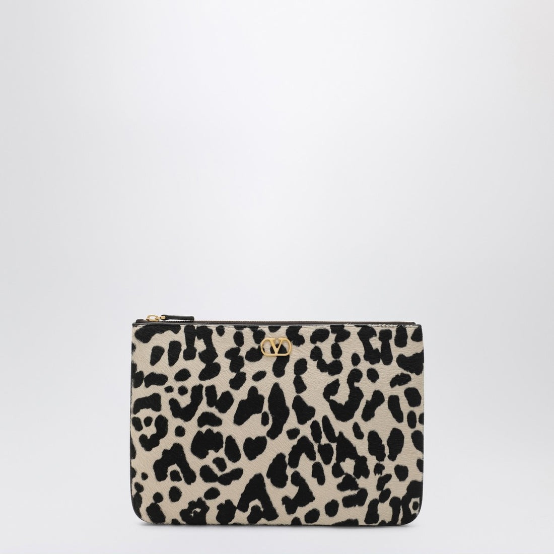 Valentino Garavani Animal-Print Pony-Effect VLogo Signature Pouch Beige