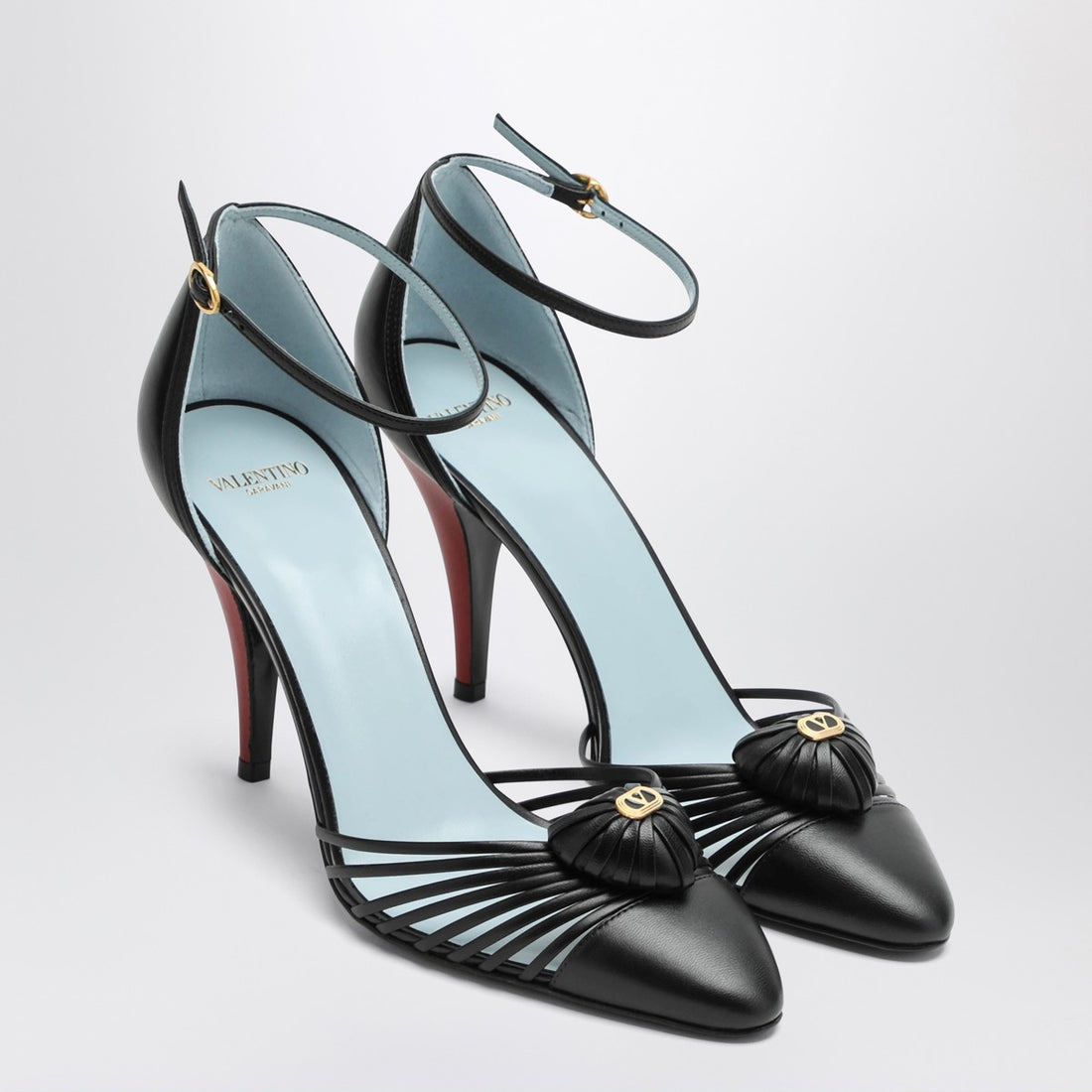 Valentino Garavani Décolleté VG Heart Cage Leather Sandals Black