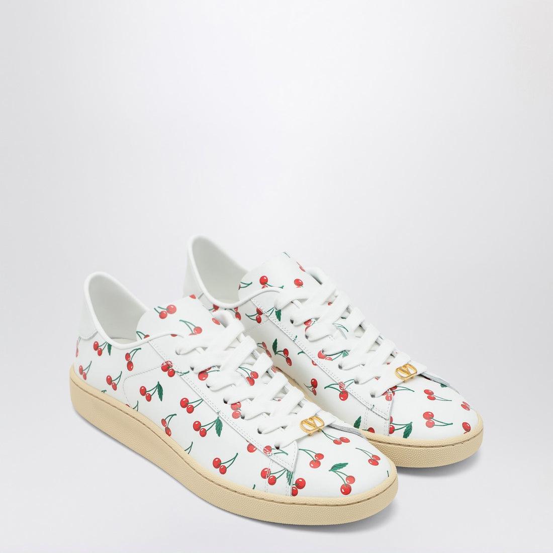 Valentino Garavani Royco Cherryfic Pattern Calfskin Sneakers White