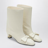 Valentino Garavani Ivory Bow-Detail Leather Ankle Boots White