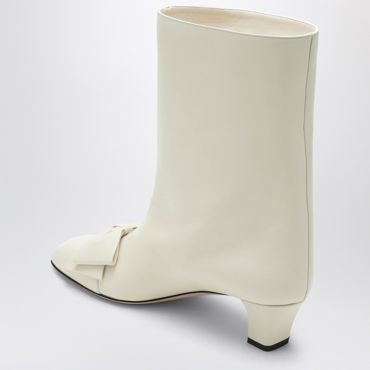 Valentino Garavani Ivory Bow-Detail Leather Ankle Boots White