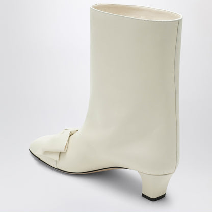 Valentino Garavani Ivory Bow-Detail Leather Ankle Boots White