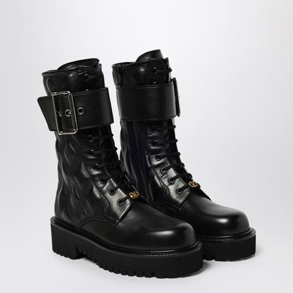 Valentino Garavani Quilted Leather Combat Boots with VLogo Black