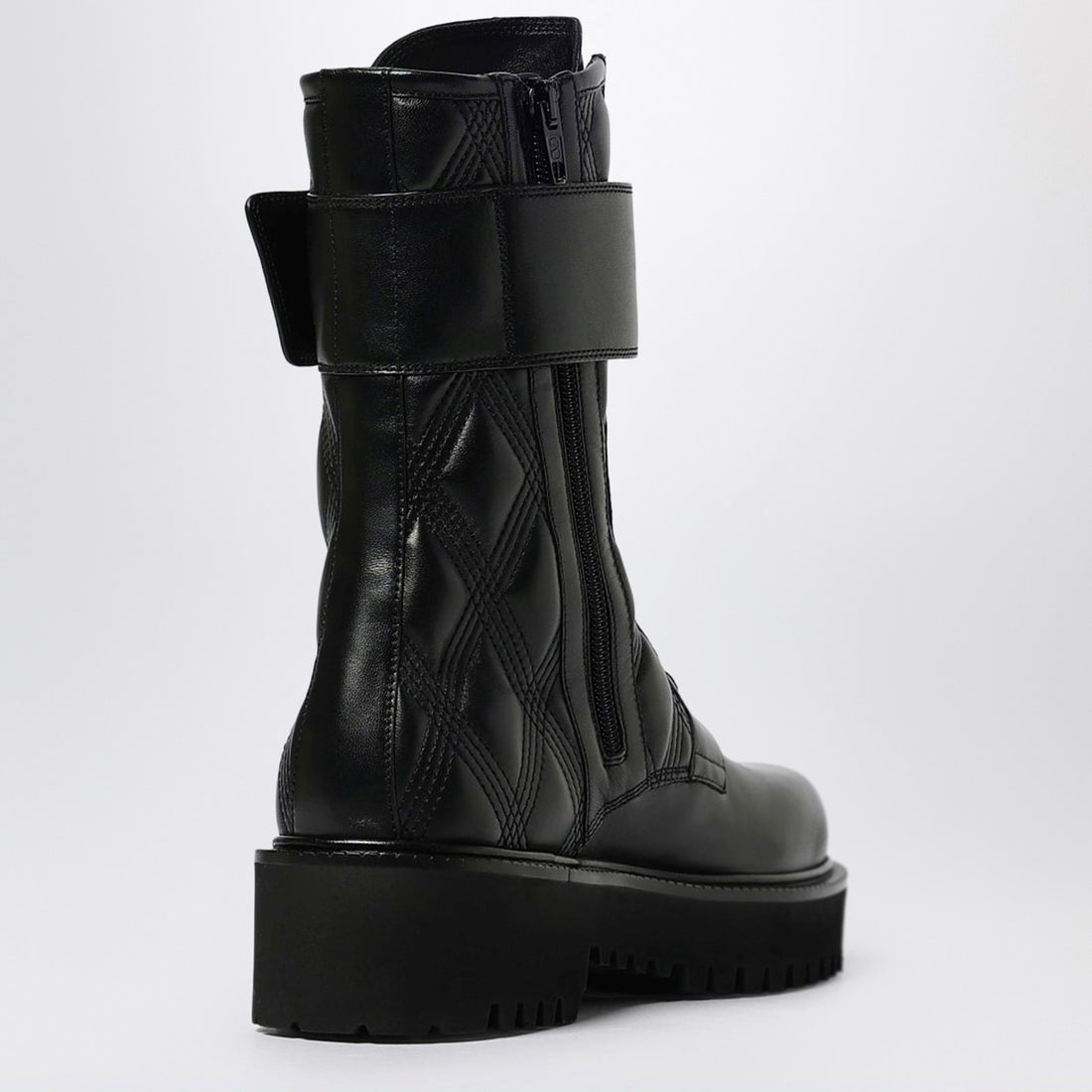 Valentino Garavani Quilted Leather Combat Boots with VLogo Black