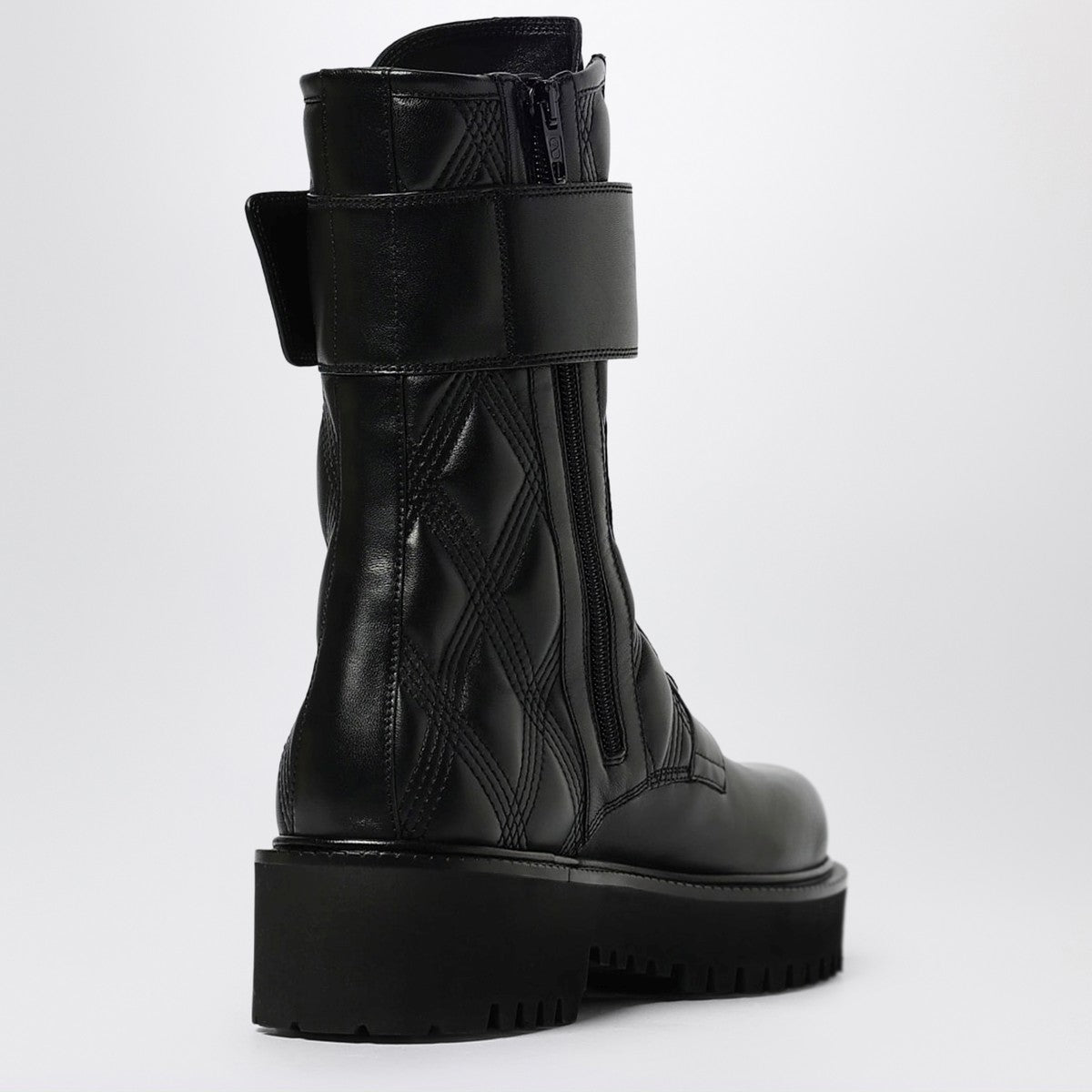 Valentino Garavani Quilted Leather Combat Boots with VLogo Black