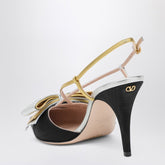 Valentino Garavani Slingback Bow Pumps with Laminated Gold and Silver Bow Black
