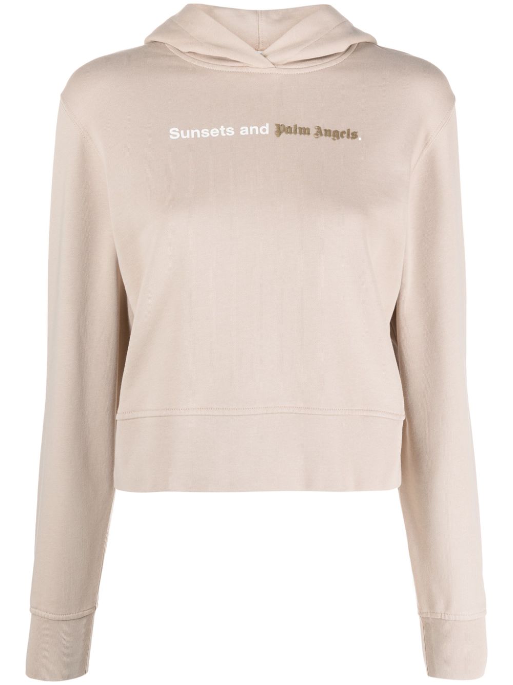 Palm Angels Logo-Print Cotton Hoodie Beige Beige