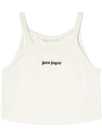 Palm Angels  logo print Cropped Tank Top White