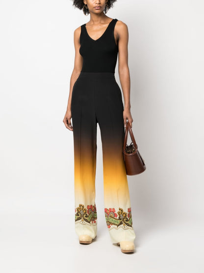 Etro Graphic-Print Silk Straight-Leg Trousers Black