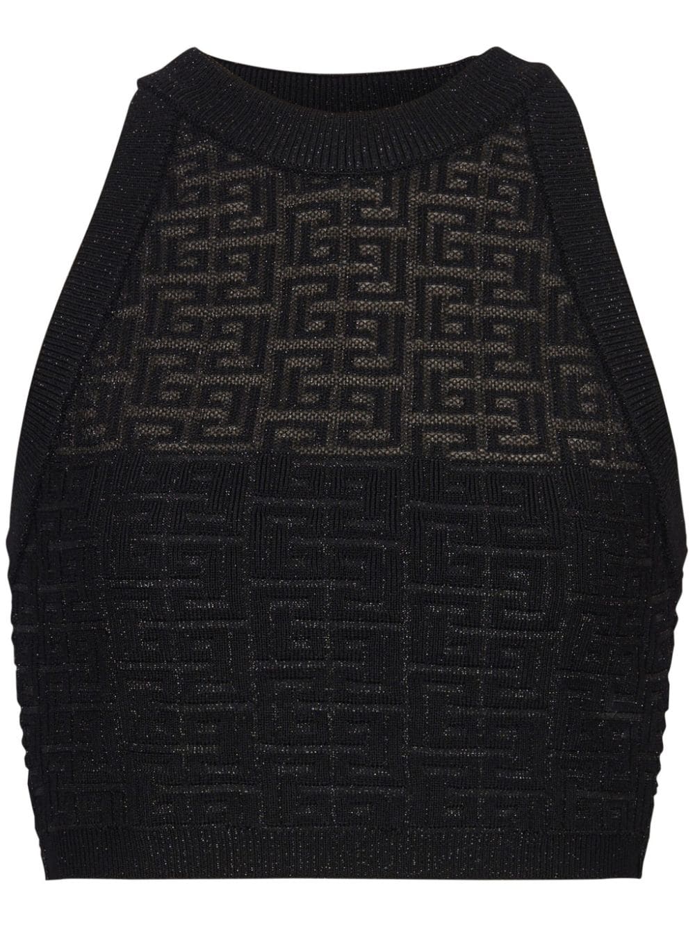 Balmain Open-Knit 4G Motif Cropped Halterneck Top Black