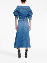 Alexander McQueen Denim Midi Skirt with Slashed Detailing Blue