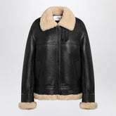 Saint Laurent Black Shearling-Trimmed Leather Jacket Black