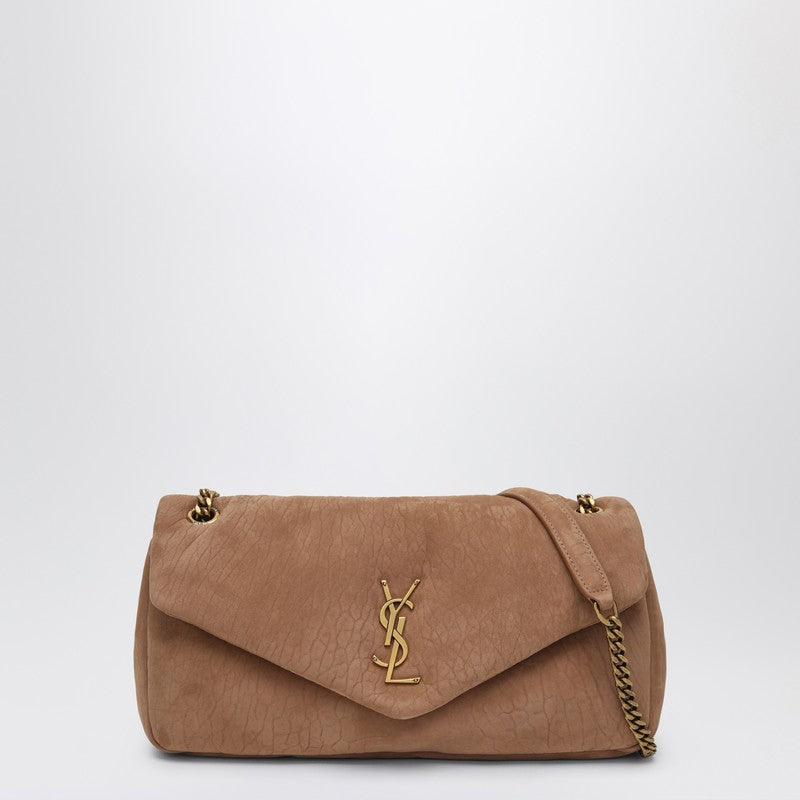 Saint Laurent Calypso Caramel Hammered Suede Medium Shoulder Bag Brown