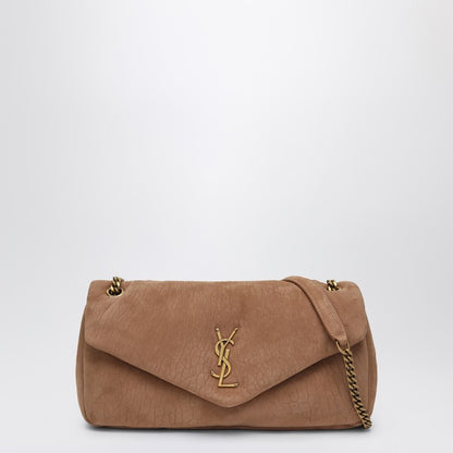Saint Laurent Calypso Caramel Hammered Suede Medium Shoulder Bag Brown