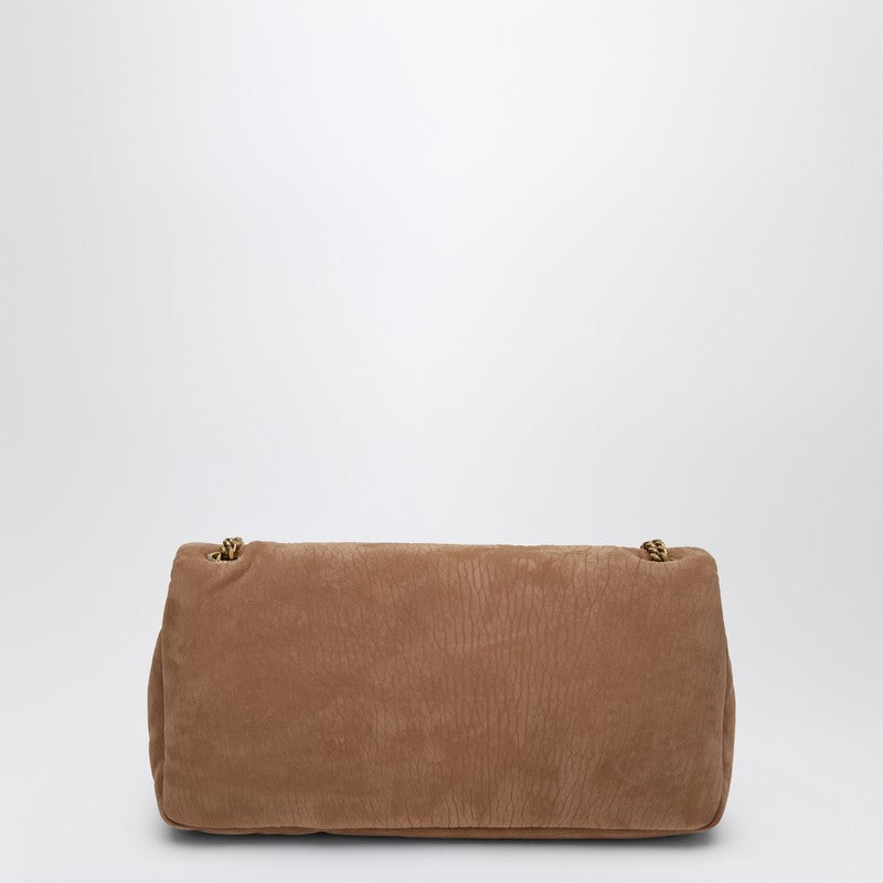 Saint Laurent Calypso Caramel Hammered Suede Medium Shoulder Bag Brown