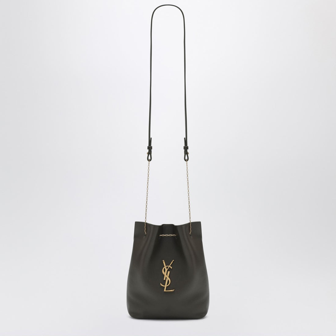 Saint Laurent Moss Green Leather Bucket Bag with Chain Strap Green
