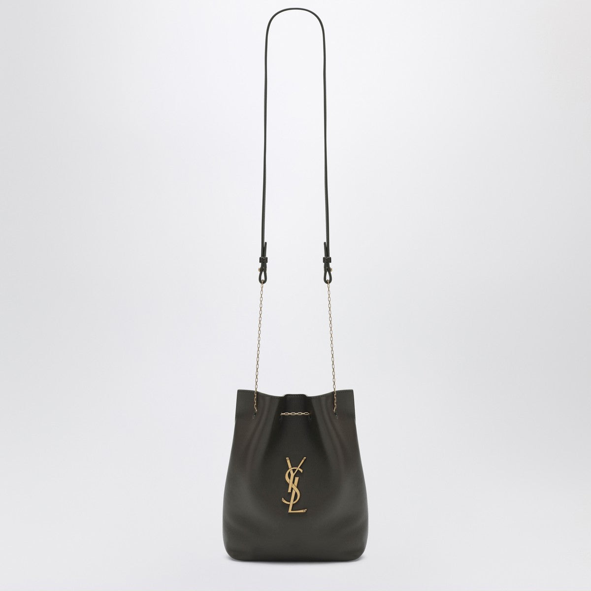 Saint Laurent Moss Green Leather Bucket Bag with Chain Strap Green