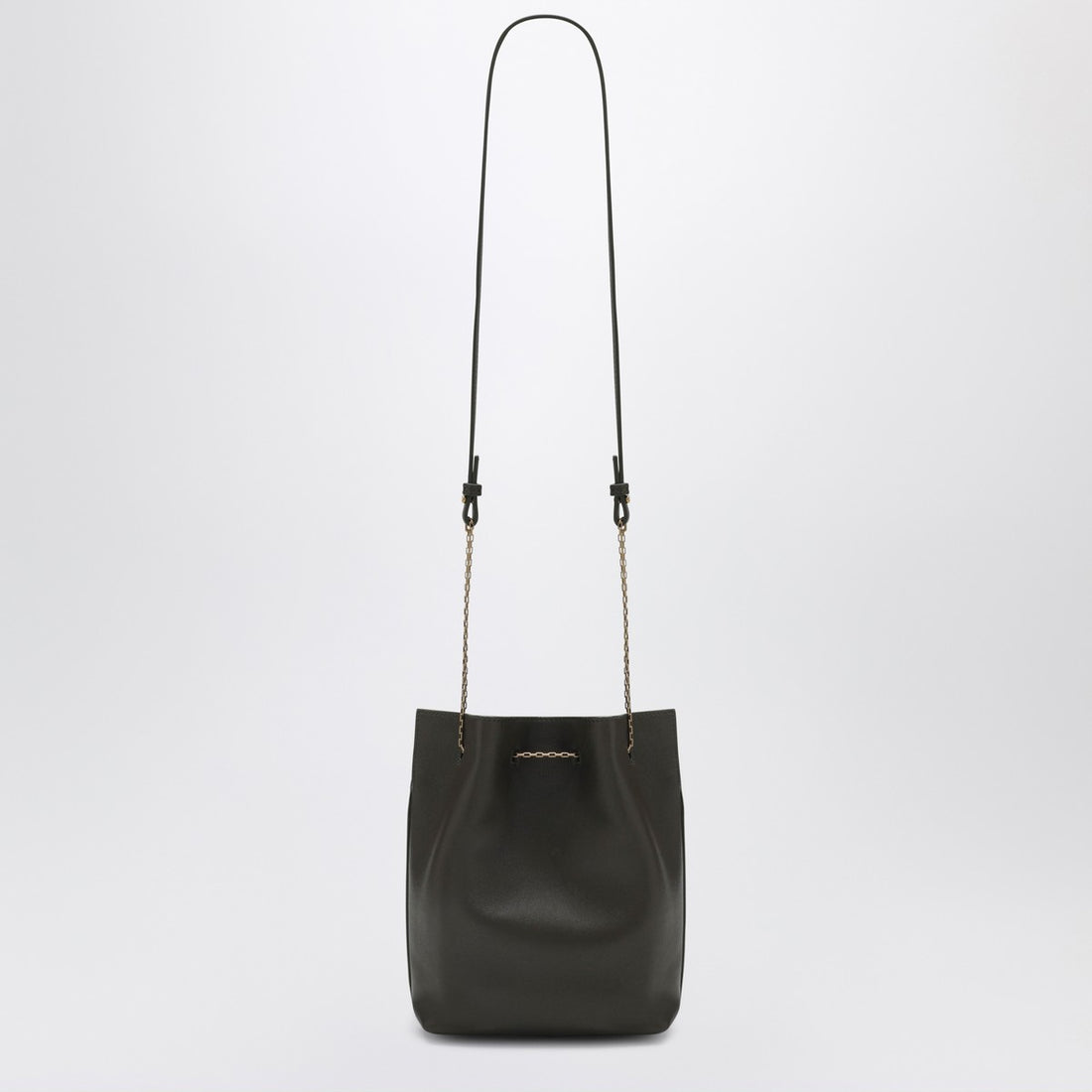 Saint Laurent Moss Green Leather Bucket Bag with Chain Strap Green