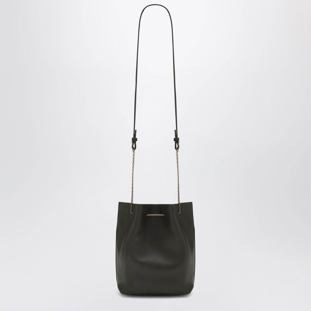 Saint Laurent Moss Green Leather Bucket Bag with Chain Strap Green