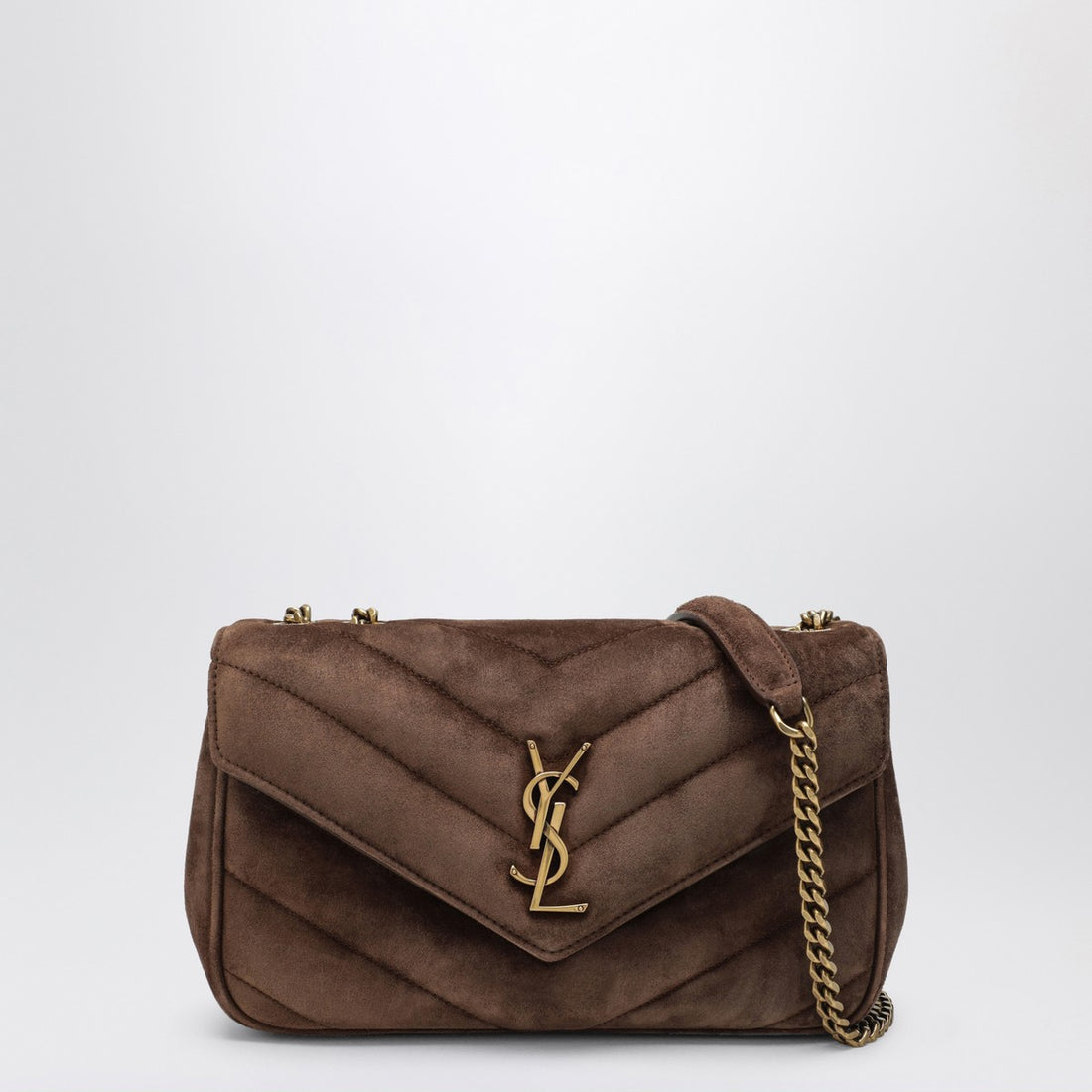 Saint Laurent Small LouLou Quilted Suede Shoulder Bag Brown