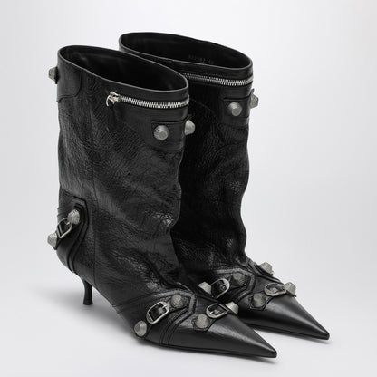 Balenciaga Cagole Wide Black Lambskin Ankle Boots Black