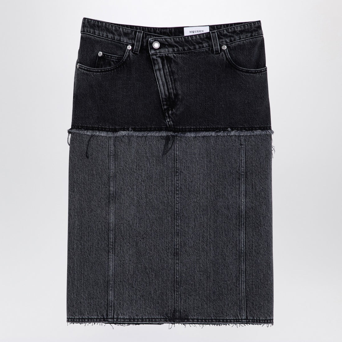 Alexander McQueen Two-Tone Denim Midi Skirt in Black