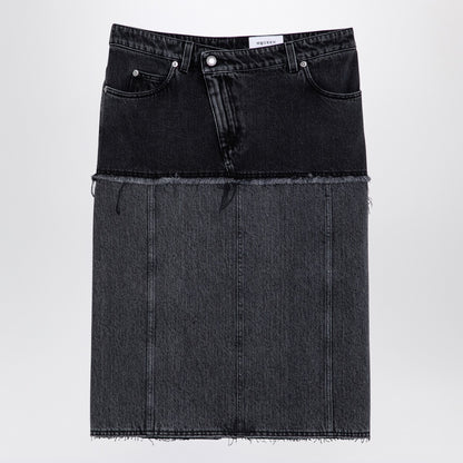 Alexander McQueen Two-Tone Denim Midi Skirt in Black