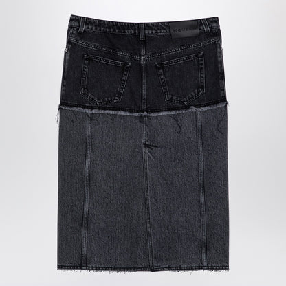 Alexander McQueen Two-Tone Denim Midi Skirt in Black