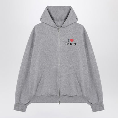 Balenciaga Grey Cotton Oversized Zip-Up Hoodie with I Love Paris Motif Grey
