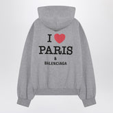 Balenciaga Grey Cotton Oversized Zip-Up Hoodie with I Love Paris Motif Grey