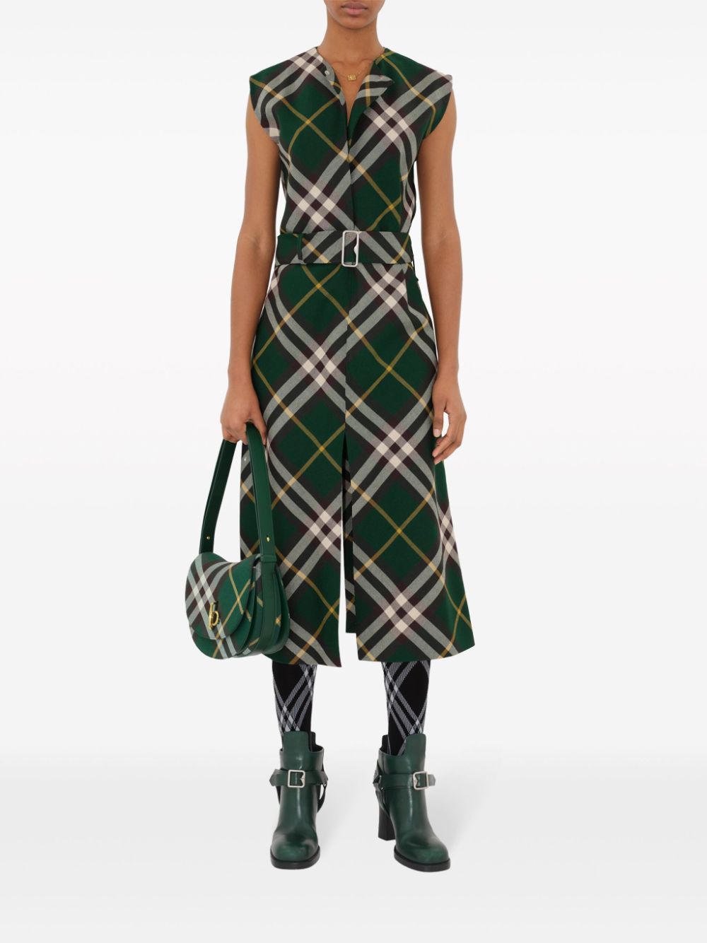 Burberry Nova Check Wool Midi Dress Green