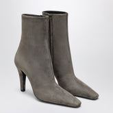 Saint Laurent Grey Jill Suede Ankle Boots with Bronze Cassandre Heel Detail Grey