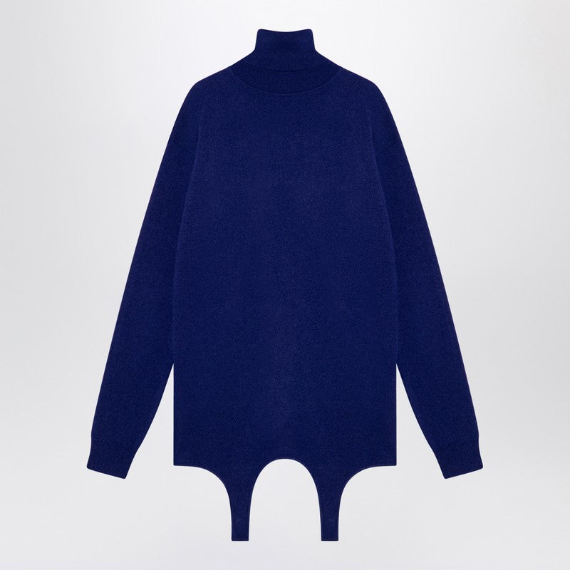 Saint Laurent Electric Blue Cashmere Turtleneck Sweater with Garter by Saint Laurent Blue