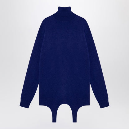 Saint Laurent Electric Blue Cashmere Turtleneck Sweater with Garter by Saint Laurent Blue